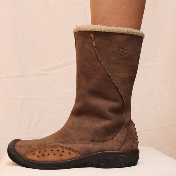 KEEN WOMEN'S BROWN LEATHER ZIP WINTER BOOTS - Picture 6 of 6